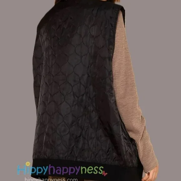 New POL Clothing Whimsical Light Quilted Vest Black with Heart Patches NWT - Picture 6 of 7